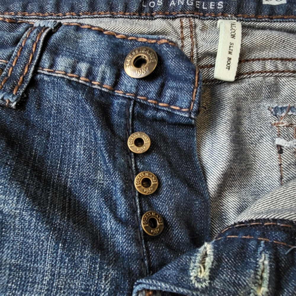 Guess Men's Vintage Y2K Falcon Slim Bootcut Baggy Distressed 36 Button Jeans - Picture 7 of 10